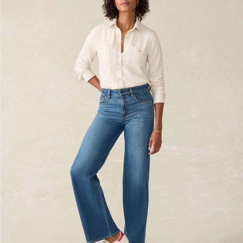 Faherty Legend Cream Off White Button Up Shacket Shirt Jacket Size Small